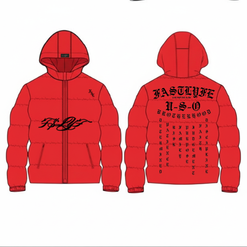 Red F$L Puffer Jacket/Sweats Set