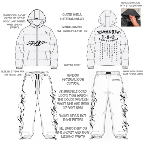 White F$L Puffer Jacket/Sweats Set