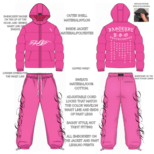 Pink F$L Puffer Jacket/Sweats Set