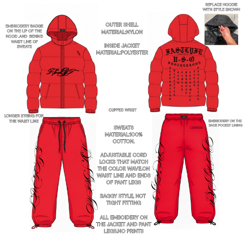 Red F$L Puffer Jacket/Sweats Set